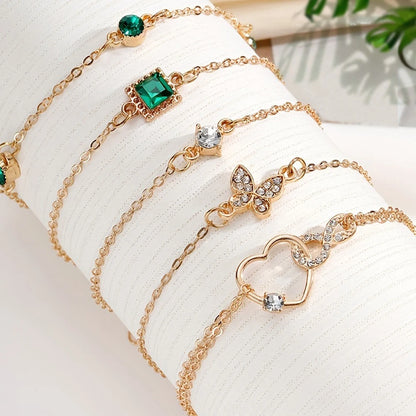 5pcs Vintage Rhinestone Bracelet Set – Infinity & Geometric Designs, Fashion Jewelry for Women, Perfect Gift & Casual Wear