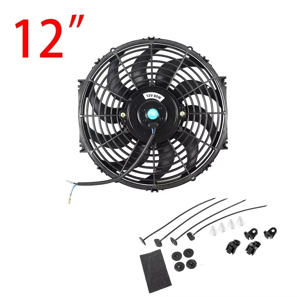 Universal 7/9/10/12/14/16 Inch 12V 80W Car Radiator Cooling Fan Blade – Electric Air Conditioning Fan Kit 2100RPM