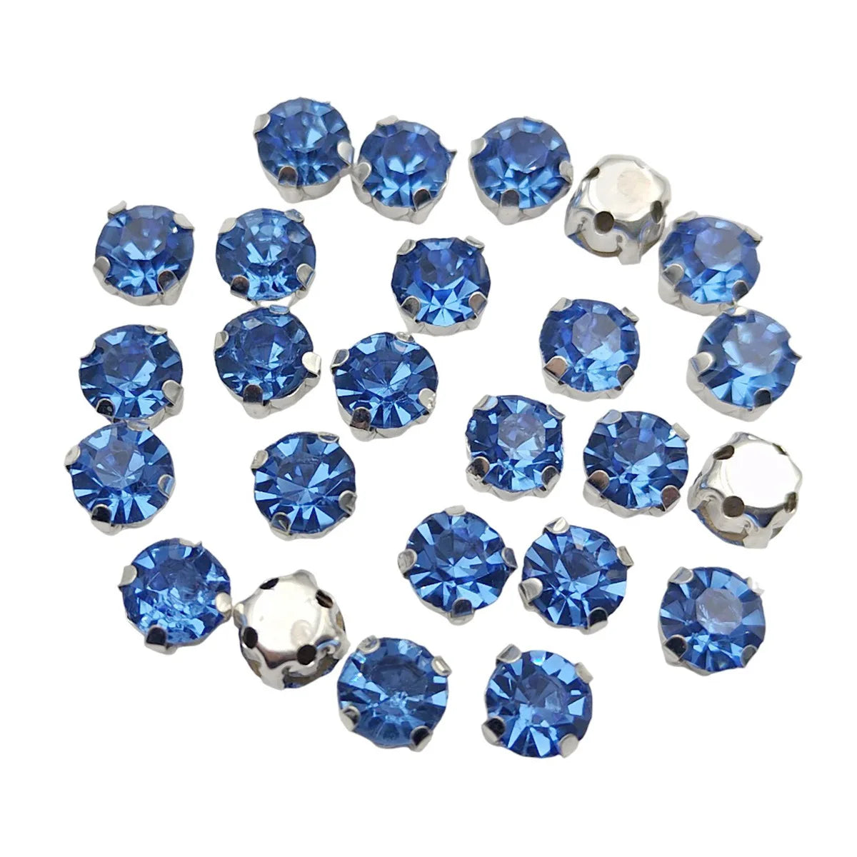 Round Glass Rhinestones with Claw – Silver Base Sew-On Crystals for Clothing, Shoes, and Crafts