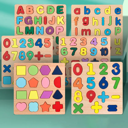 Kids Alphabet & Number Wooden Puzzle – Montessori Preschool Educational Toy