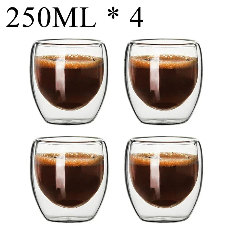 2-18PCS Double Wall High Borosilicate Glass Mugs – Heat Resistant Tea, Coffee, Milk, and Juice Cups, Creative Bar Drinkware Gift Set