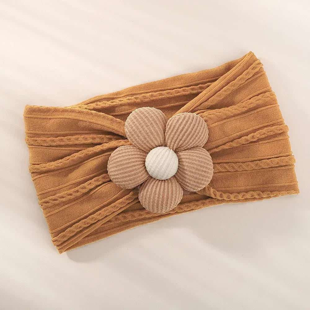 1Pc Baby Nylon Headscarf – Handmade Flower Headband for Newborn Girls, Toddler Elastic Hair Turban