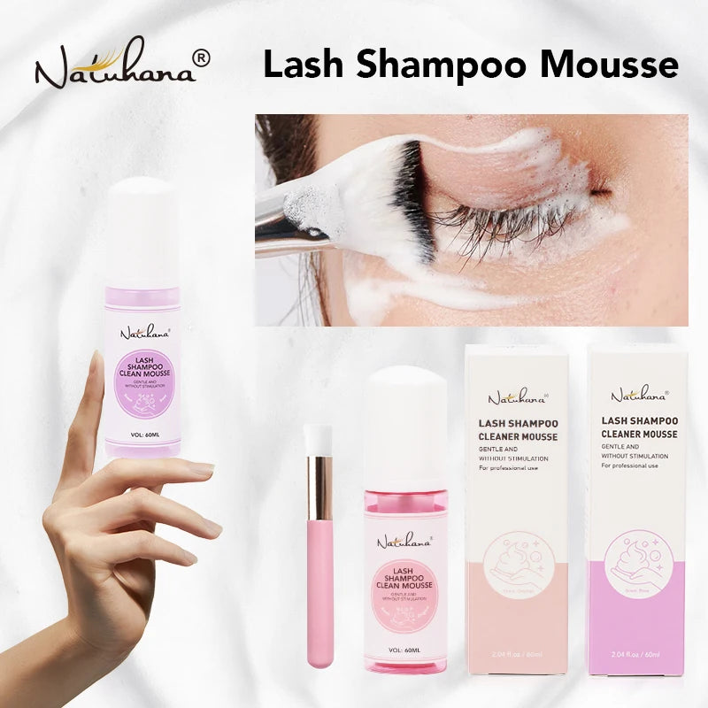 Natuhana 60ml Eyelash Extension Shampoo Mousse – Lash Cleaning Foam for False Eyelashes, Gentle & Non-Irritating Makeup Tool
